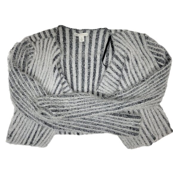 Cato Womens' Open Stretchy and Fuzzy Cardigan in Gray/White Size Small - Picture 7 of 11